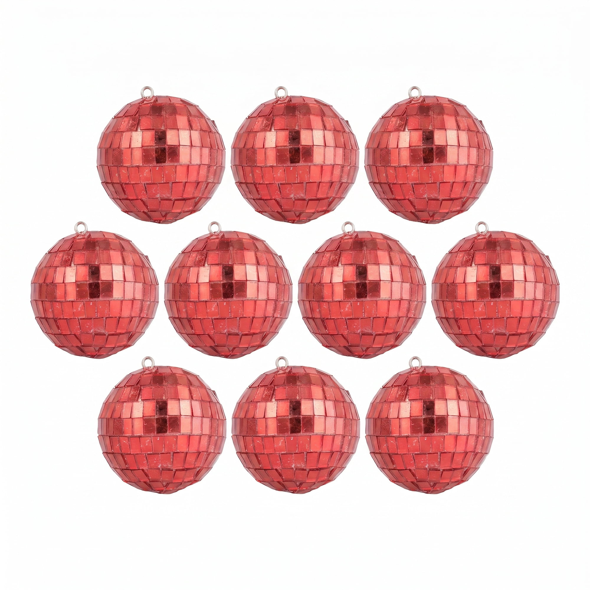 Unique Bargains 10Pcs Mirror Disco Balls for Hanging Sphere Orbs Red 1.6"x1.6"x1.6"