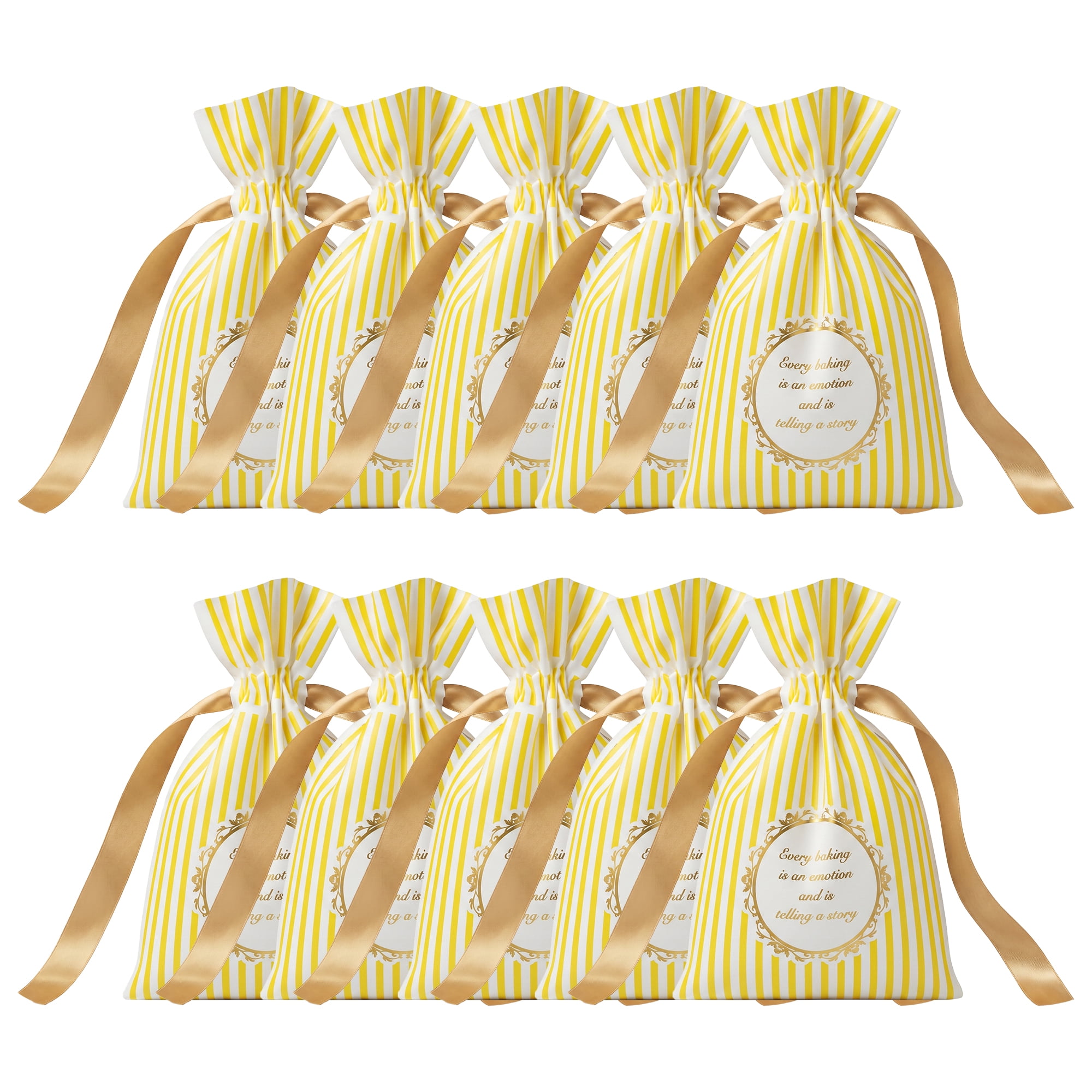 Unique Bargains 10Pcs Multi-Purpose Waterproof Gift Bags with Handles Yellow 4.7" x 6.7"