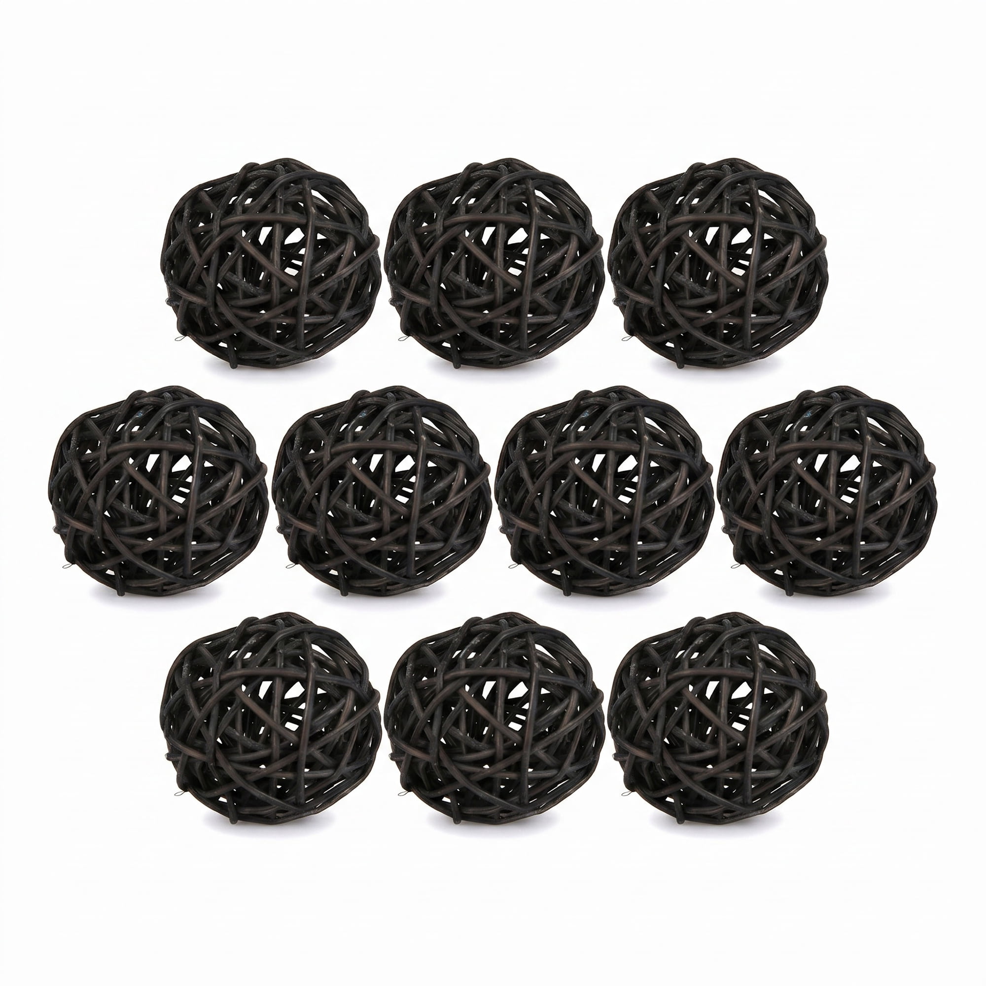 Unique Bargains 10Pcs Rattan Balls for Lights Wicker Spheres Orbs Black 2"x2"x2"