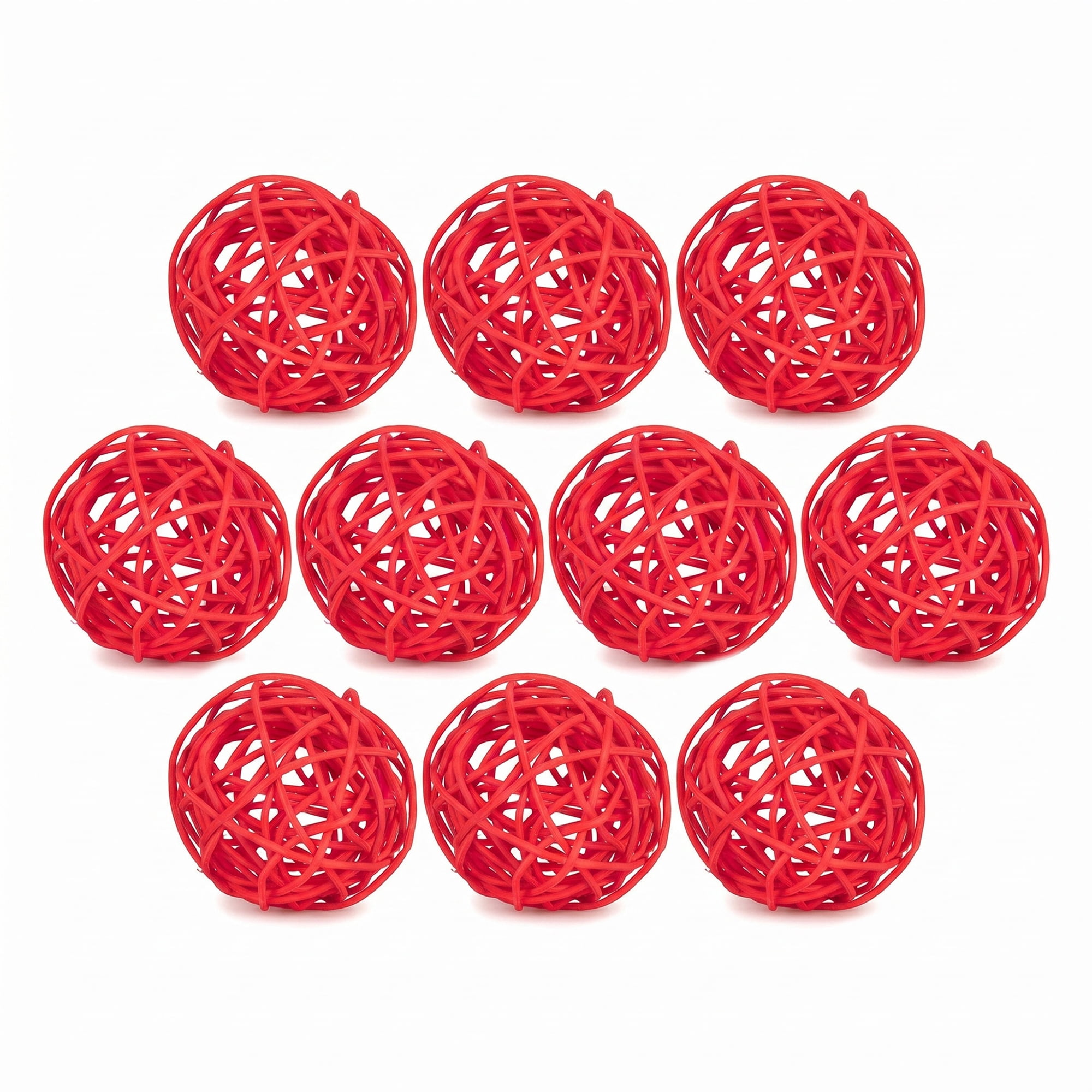 Unique Bargains 10Pcs Rattan Balls for Lights Wicker Spheres Orbs Red 2"x2"x2"