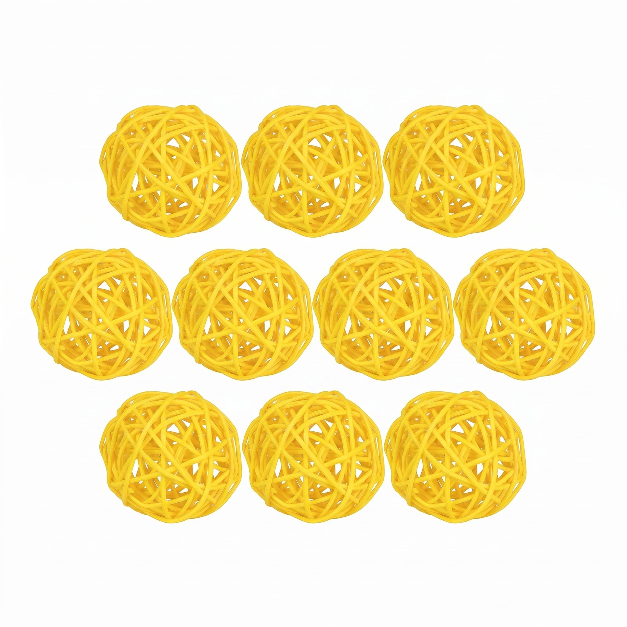 Unique Bargains 10Pcs Rattan Balls for Lights Wicker Spheres Orbs Yellow 2"x2"x2"