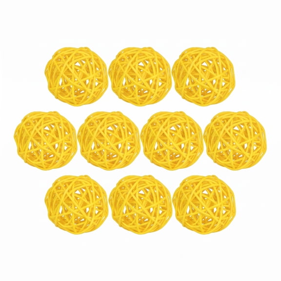 Unique Bargains 10Pcs Rattan Balls for Lights Wicker Spheres Orbs Yellow 2"x2"x2"