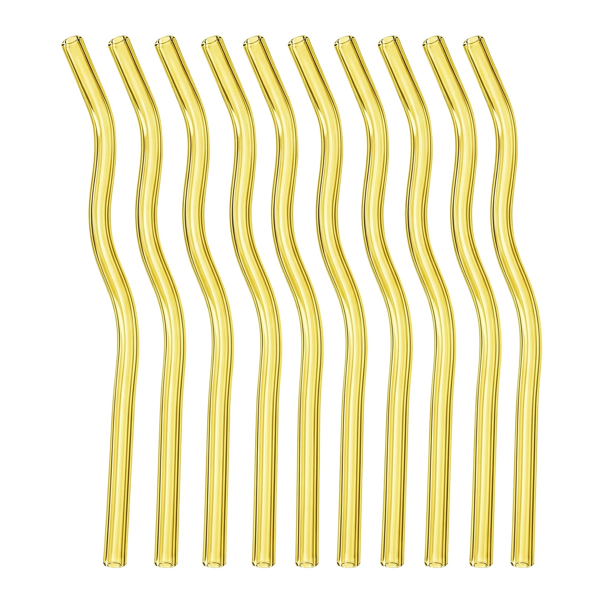 Unique Bargains 10Pcs Reusable Glass Dishwasher Safe Straws Gold