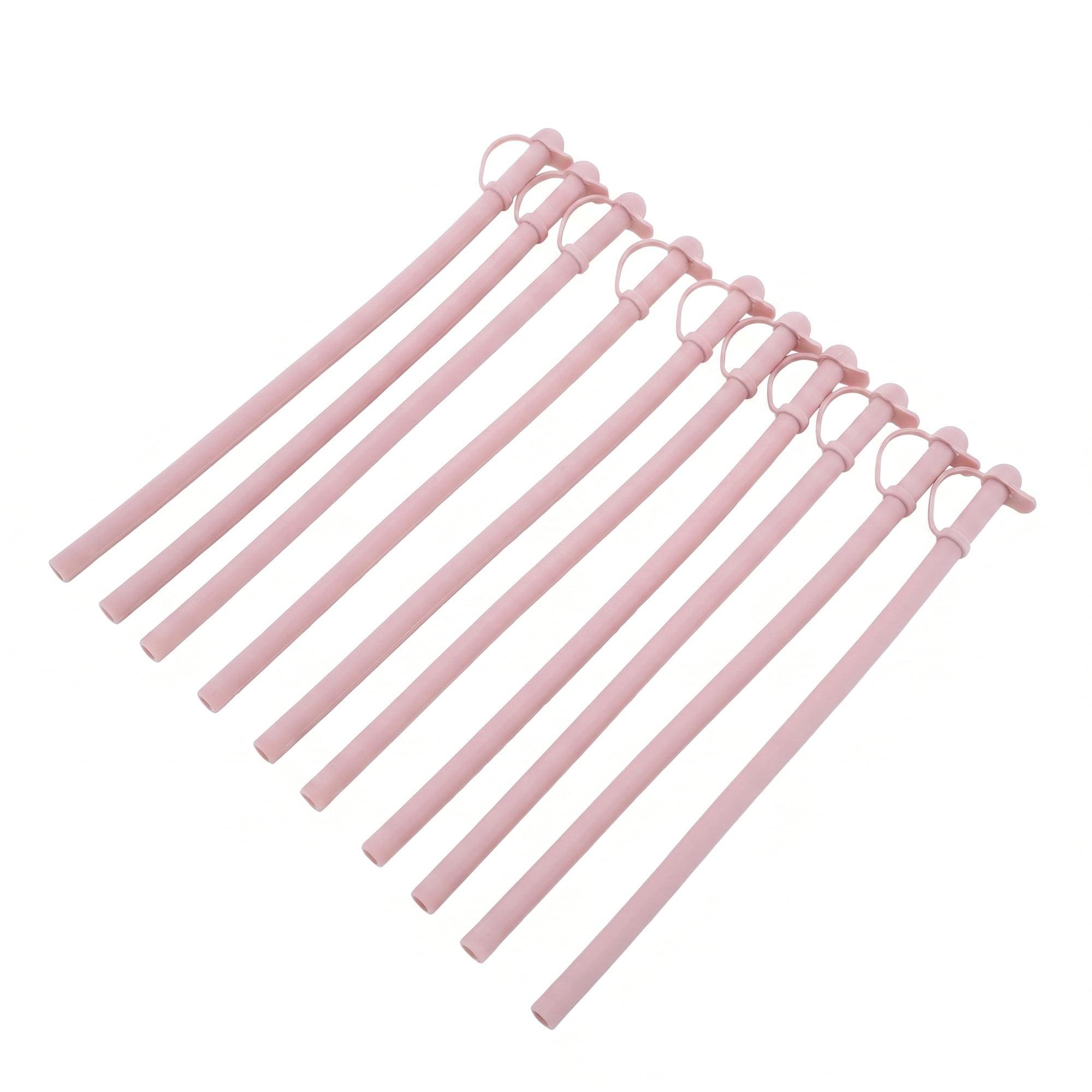 Unique Bargains 10Pcs Reusable Silicone Dishwasher Safe Straws Light Pink