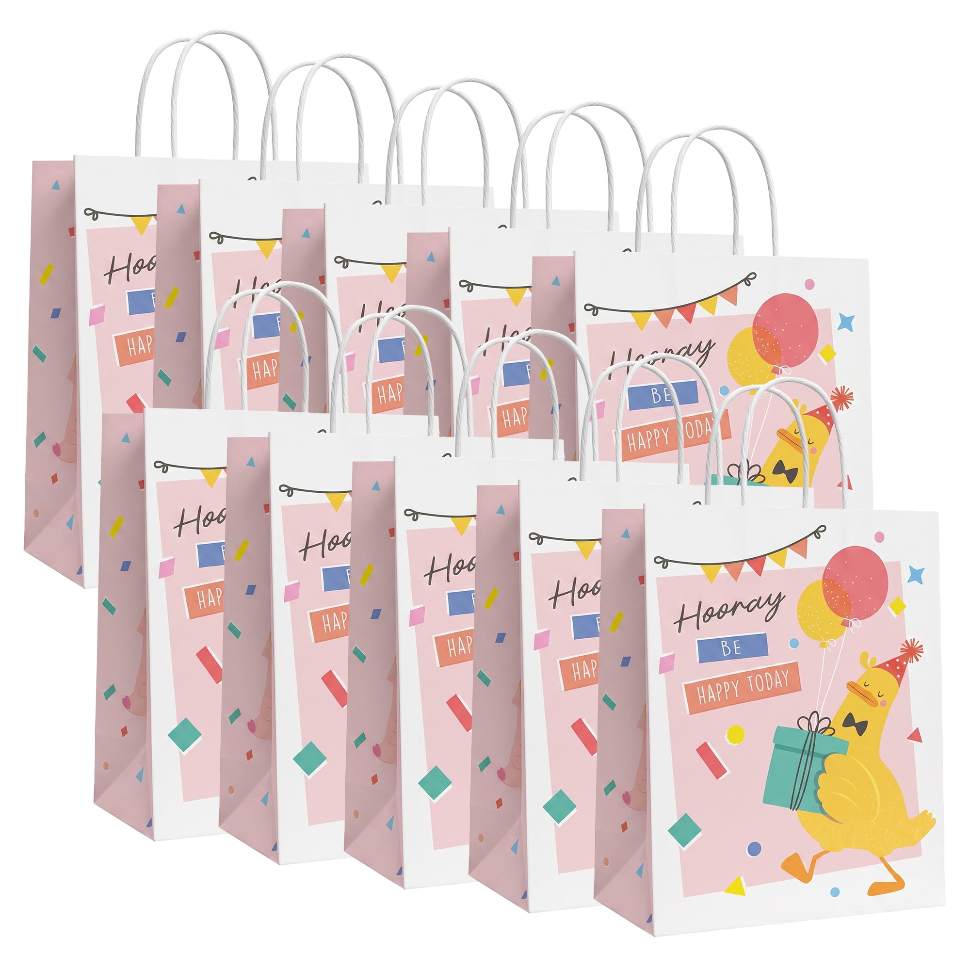 Unique Bargains 10Pcs Vibrant Cartoon Gift Bags for Party Pink 8.3" x 4.3" x 10.6"