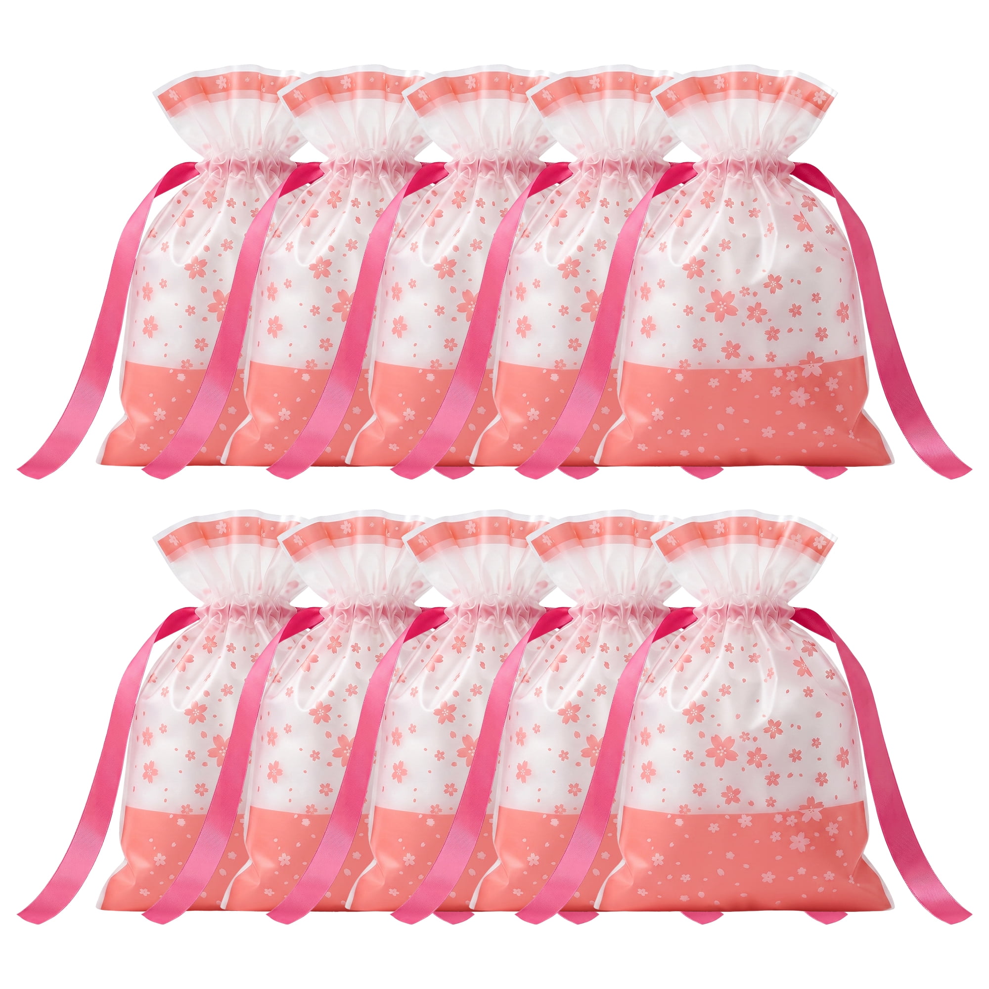 Unique Bargains 10Pcs Waterproof Gift Bags with Handles Pink Cherry Blossoms 4.7" x 6.7"