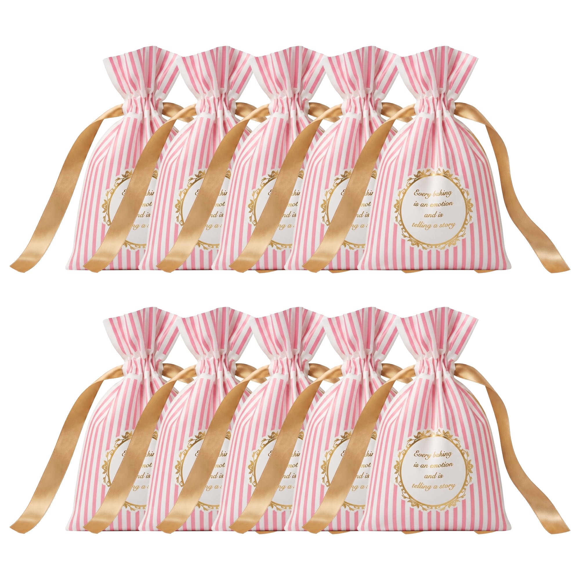 Unique Bargains 10Pcs Waterproof Gift Bags with Handles Pink Striped Pattern 4.7" x 6.7"