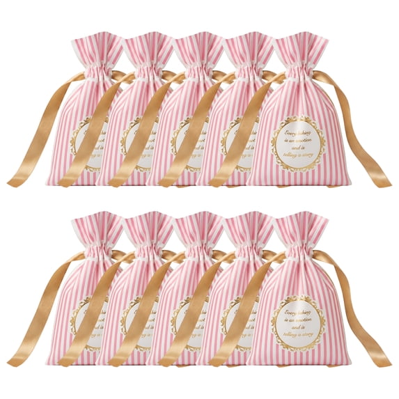 Unique Bargains 10Pcs Waterproof Gift Bags with Handles Pink Striped Pattern 4.7" x 6.7"