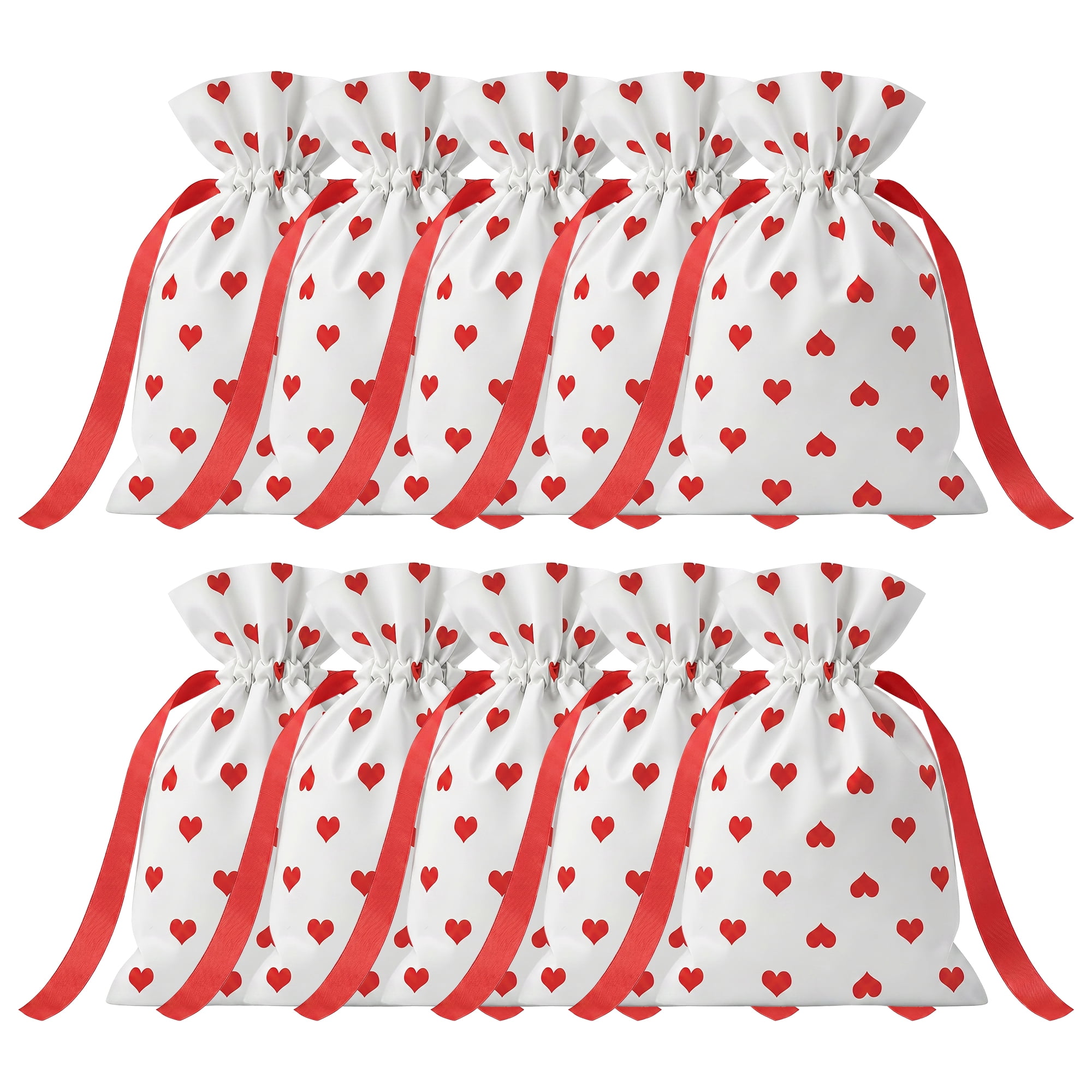 Unique Bargains 10Pcs Waterproof Gift Bags with Handles Red Heart Pattern 4.7" x 6.7"