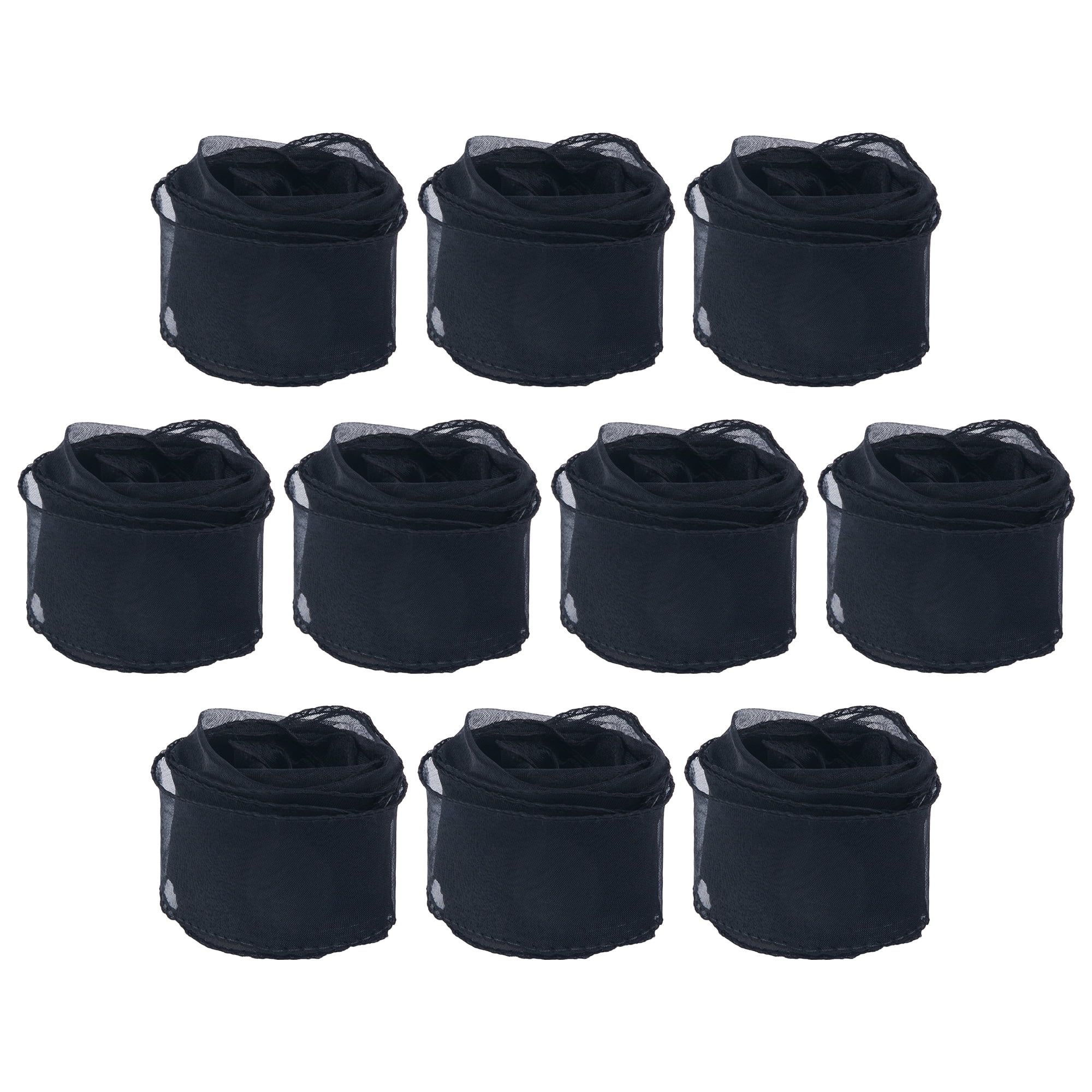 Unique Bargains 10Pcs Woven Edge Chiffon Ribbon on Sturdy Spools Black 2.4 Yard