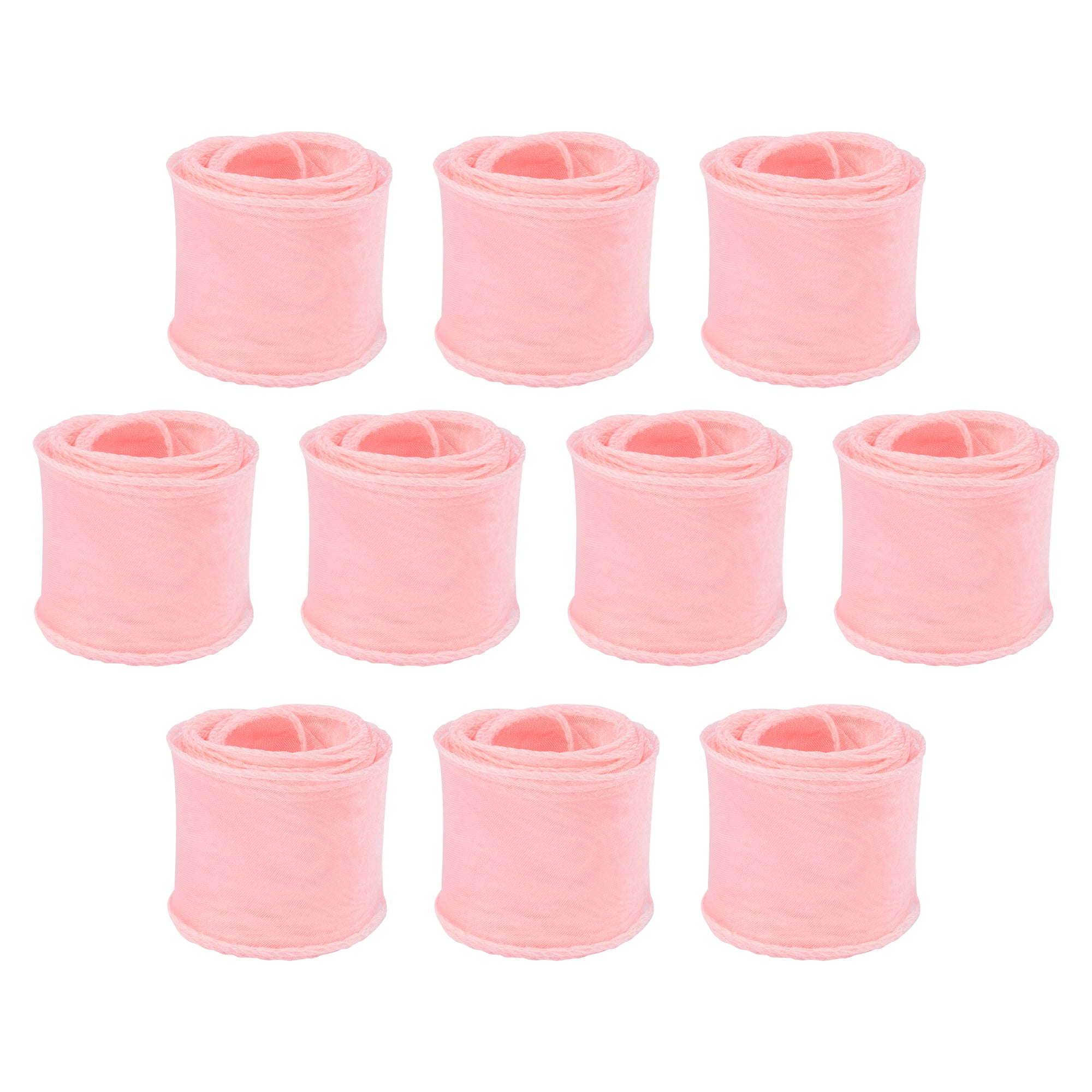 Unique Bargains 10Pcs Woven Edge Chiffon Ribbon on Sturdy Spools Pink 2.4 Yard