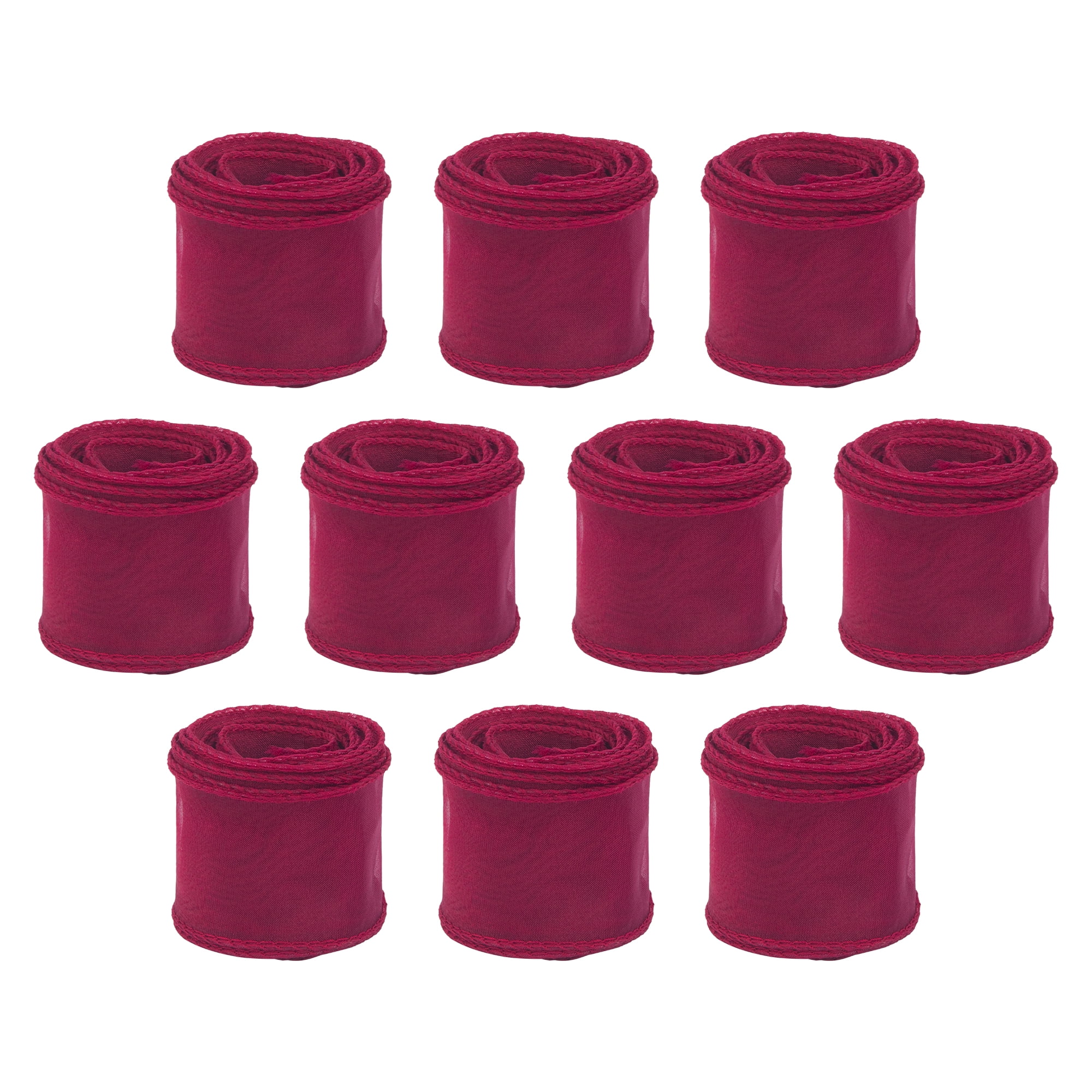 Unique Bargains 10Pcs Woven Edge Chiffon Ribbon on Sturdy Spools Red 2.4 Yard