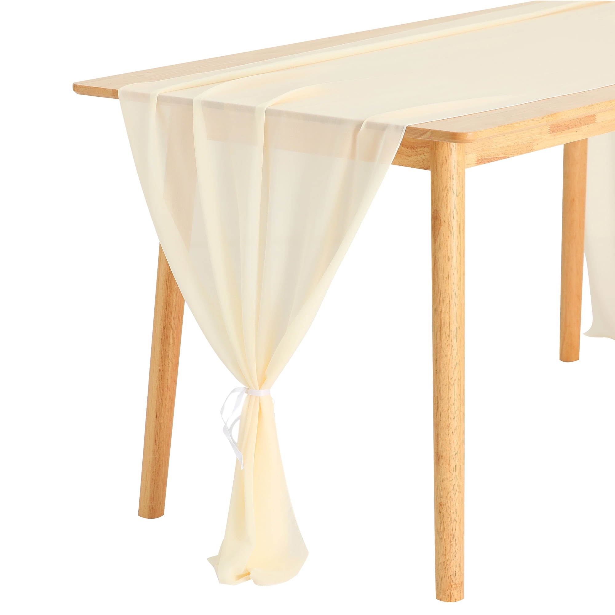 Unique Bargains 10ft Chiffon 120 Inch Long Sheer Romantic Table Runner (6 Count) Beige 28x120 Inch