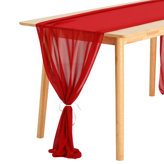 Unique Bargains 10ft Chiffon 120 Inch Long Sheer Romantic Table Runner (6 Count) Red 28x120 Inch