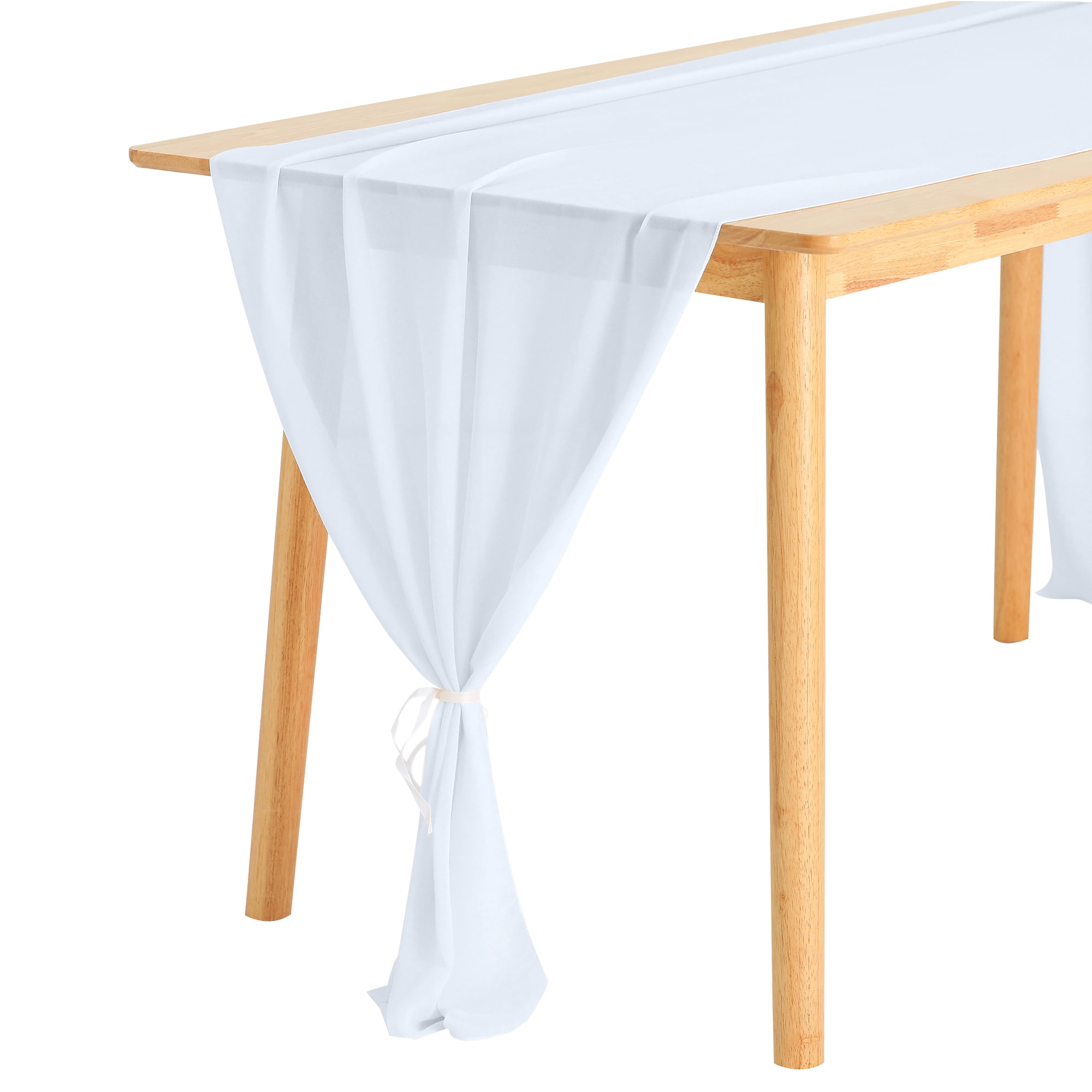 Unique Bargains 10ft Chiffon 120 Inch Long Sheer Romantic Table Runner (6 Count) White 28x120 Inch