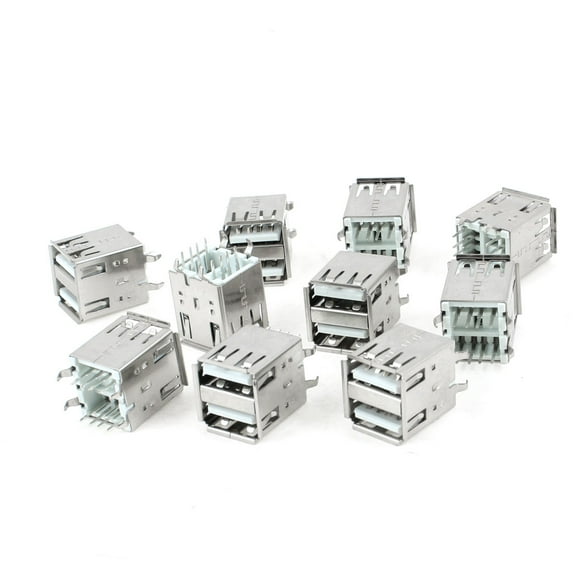 Unique Bargains 10pcs 180 Degree DIP PCB Mount 8-Pin Female USB A Dual Socket Port Connector