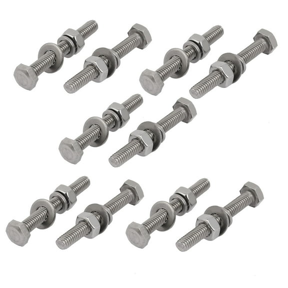 Unique Bargains 10pcs 304 Stainless Steel M4x30mm Hex Bolts w Nuts and Washers Assortment Kit