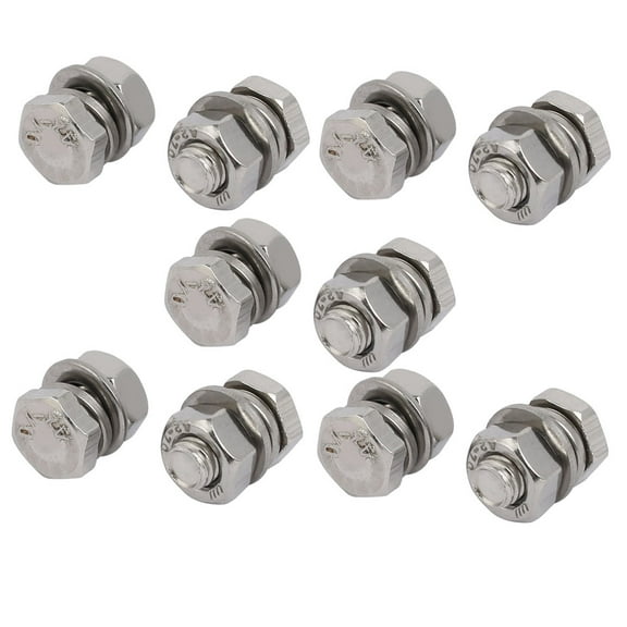 Unique Bargains 10pcs 304 Stainless Steel M6x12mm Hex Bolts w Nuts and Washers Assortment Kit
