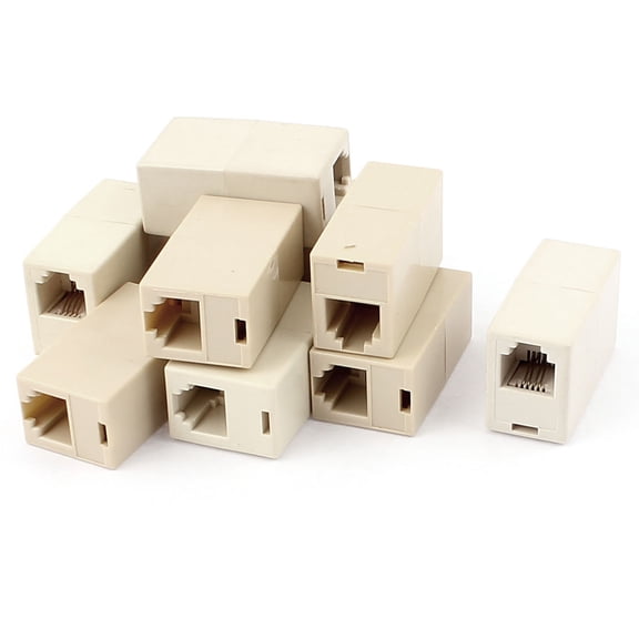 Unique Bargains 10pcs 6P4C RJ-11 Phone Line Cable Coupler Connector Socket Adapter Khaki