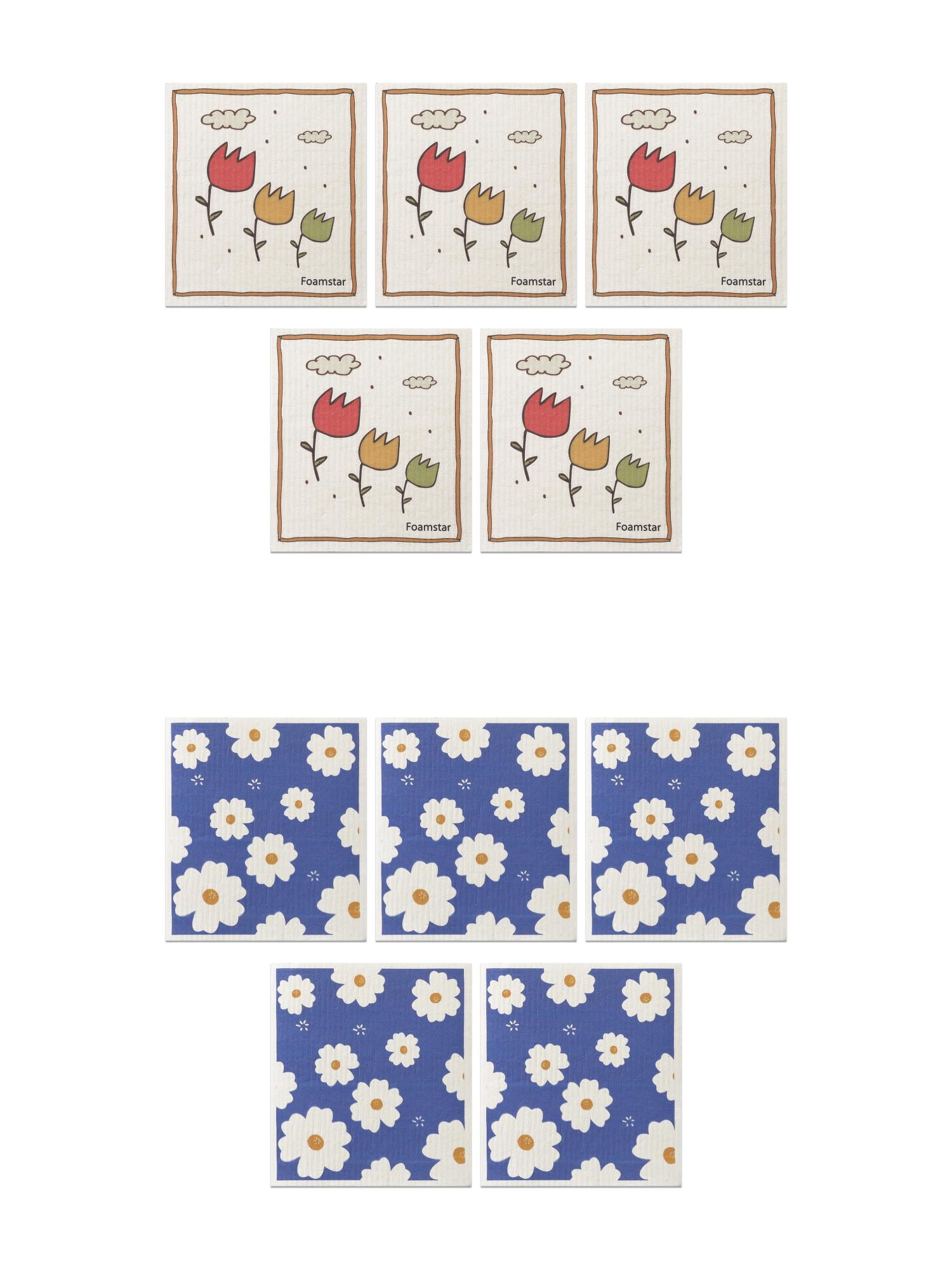 Unique Bargains 10pcs Absorbent Kitchen Dish Towels Reusable Towels Flower 3 7" x 8"