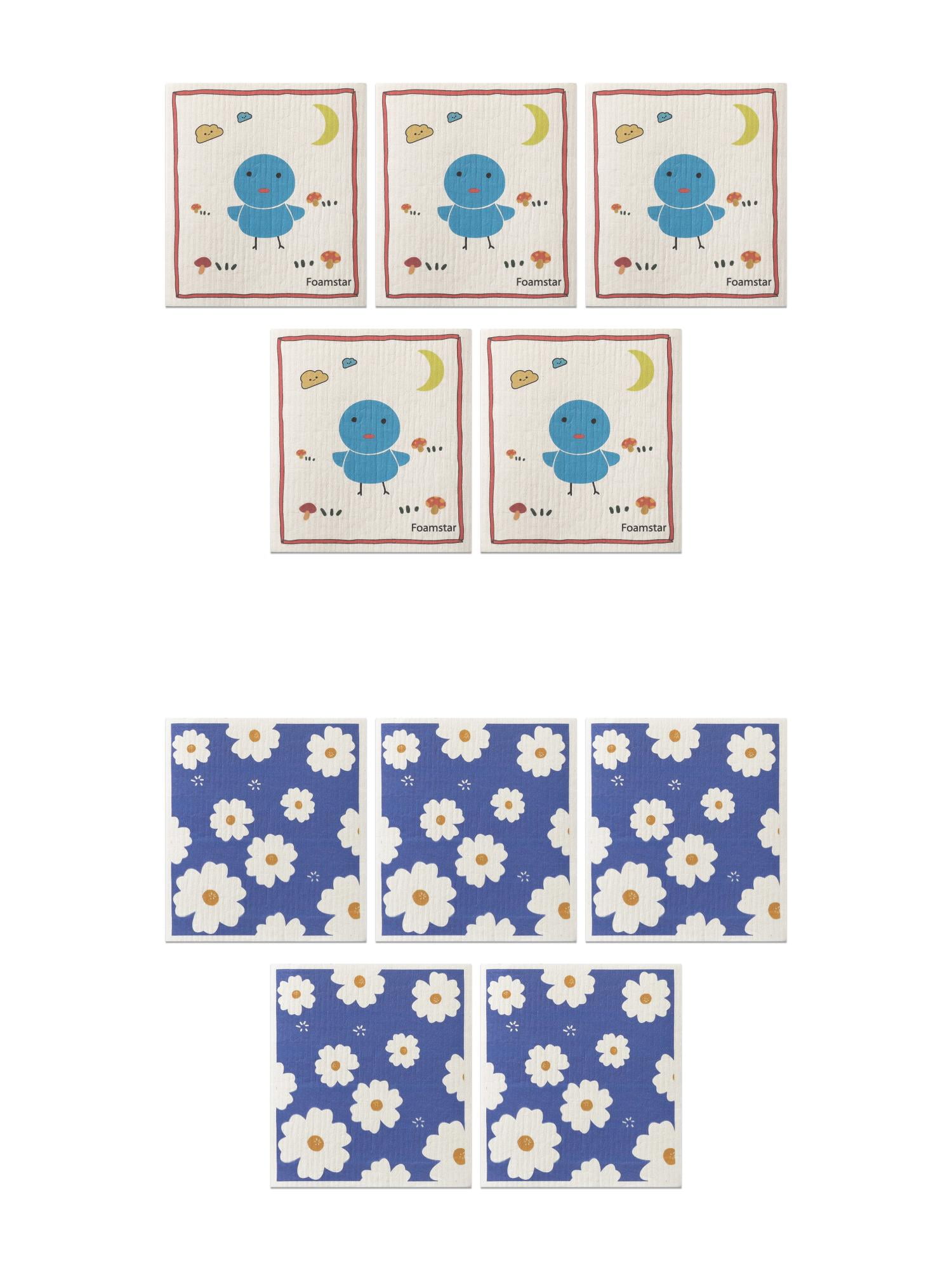 Unique Bargains 10pcs Absorbent Kitchen Dish Towels Reusable Towels Flower 5 7" x 8"