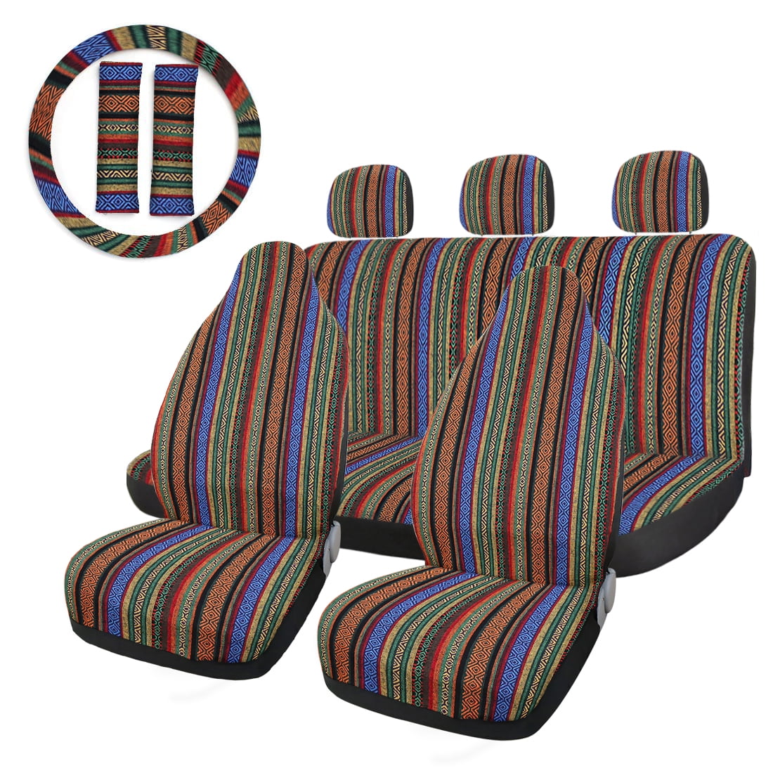 Unique Bargains 10pcs Baja Blanket Ethnic Style Bucket Seat Cover for Auto Car