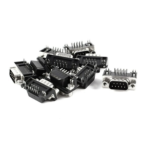 Unique Bargains 10pcs DB9 D-bus 9Pin Male Right Angle PCB Mount Socket Connector