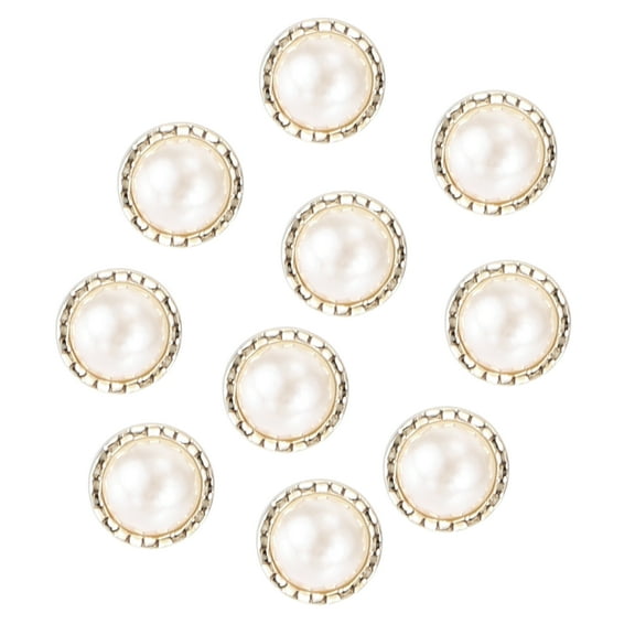 Unique Bargains 10pcs Fancy Round Buttons Plastic Shank Buttons for Clothes Shirts Sweaters Decorations for Women White