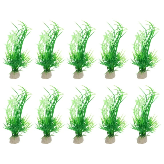 Unique Bargains 10pcs Fish Tank Aquarium Decorations Plants White Green 5.12" Plastic Plants for Aquarium Decor