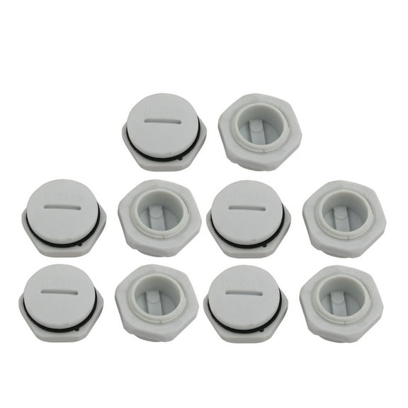 Unique Bargains 10pcs GLW-M22 Nylon Threaded Cable Gland Cap Round Screw-in Cover Gray w Washer