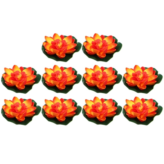 Unique Bargains 10pcs Garden Ponds Pool Decoration Artificial Lotus Flower Orange