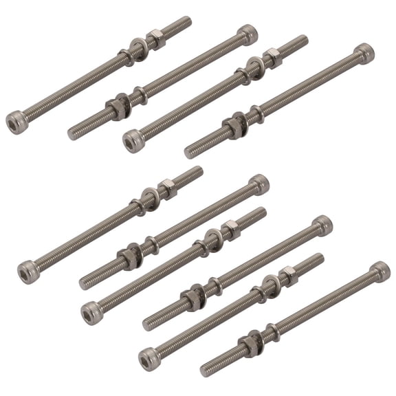Unique Bargains 10pcs M5x100mm 304 Stainless Steel Knurled Hex Socket Head Bolts Nuts w Washers