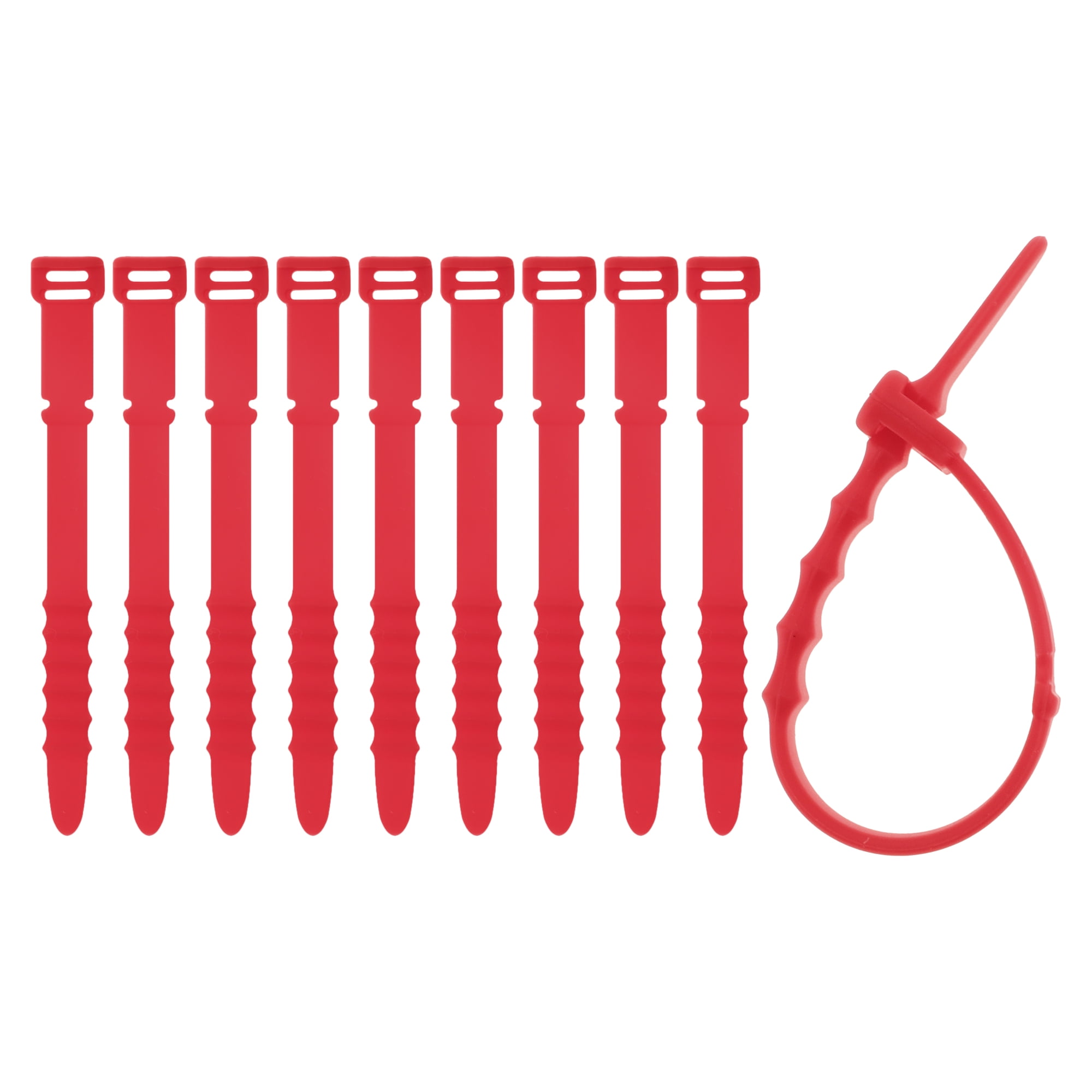Unique Bargains 10pcs Multipurpose Cord Organizer Silicone Cable Ties Multicolor Red