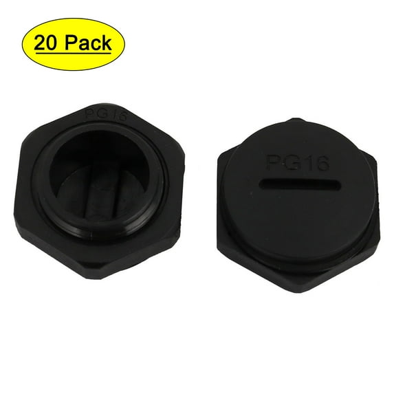 Unique Bargains 10pcs PG16 Nylon Male Threaded Cable Gland Cap Round Screw-in Cover Black