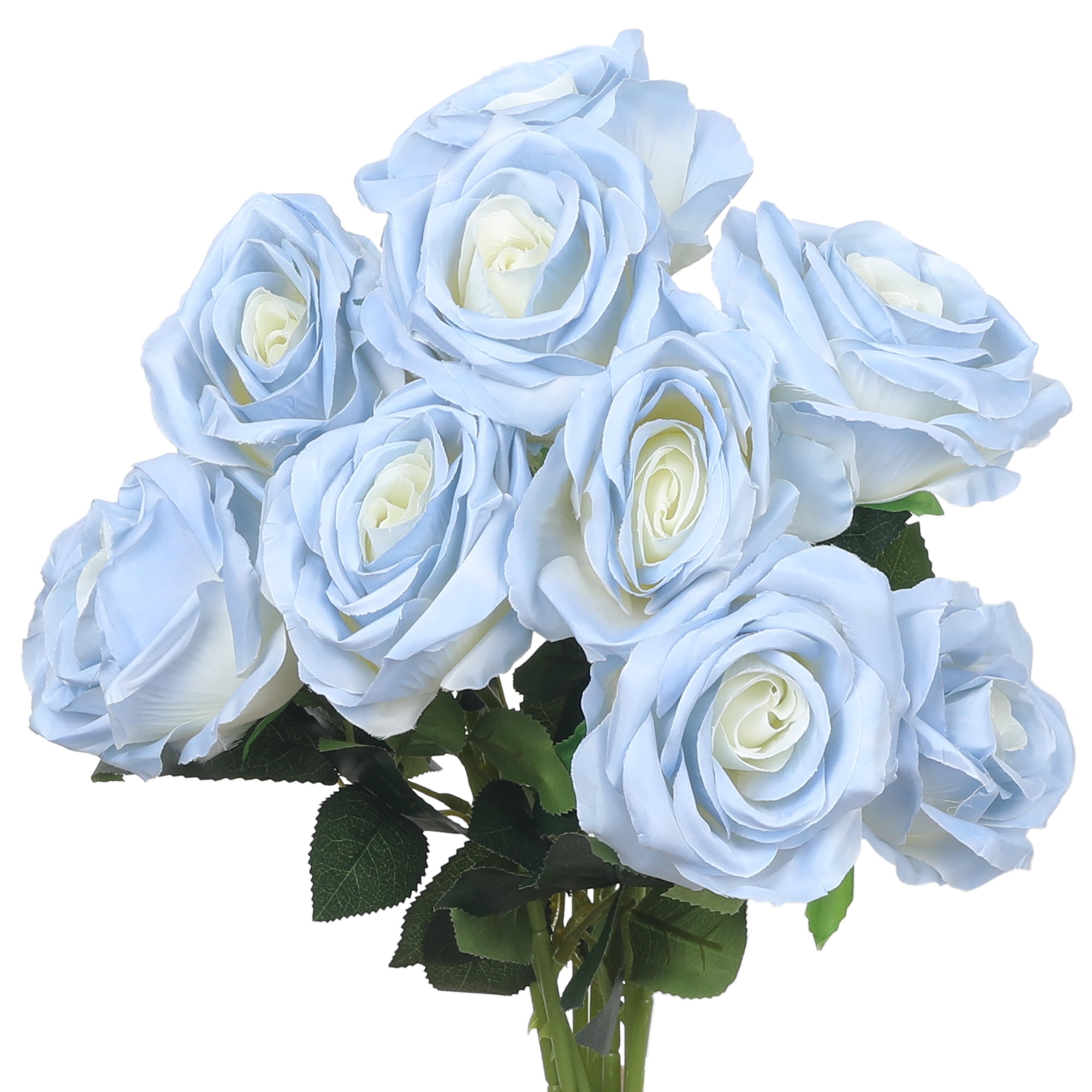 Unique Bargains 10pcs Silk Fake Rose with Rose Bouquets Blue