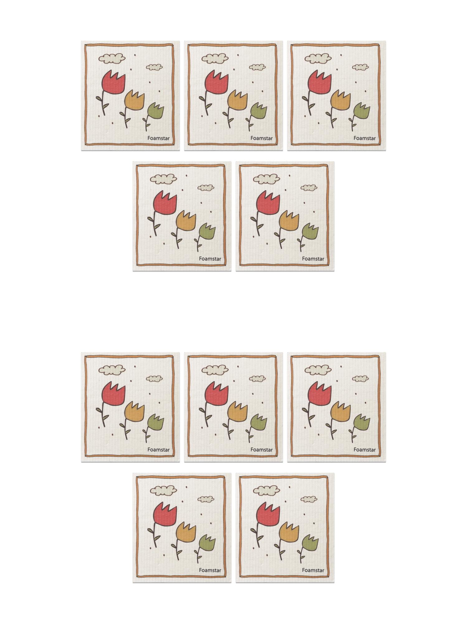 Unique Bargains 10pcs Super Absorbent Kitchen Dish Towels Reusable Towels Flower 3 7" x 8"