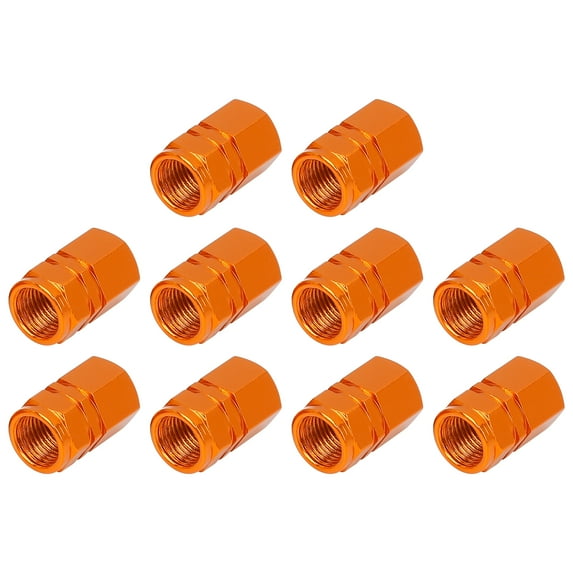 10pcs Tire Stem Valve Caps Wheel Valve Covers Car Motorcycle Dustproof Hexagon Shape Aluminium Alloy Tire Cap Orange