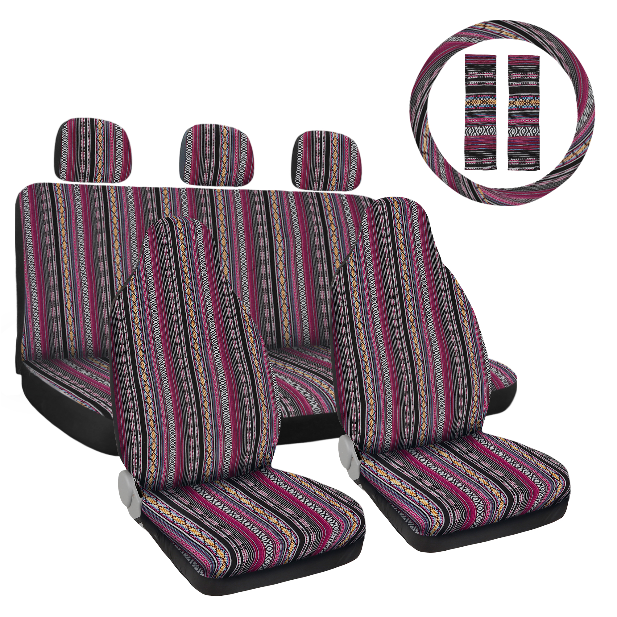 Unique Bargains 10pcs Universal Purple Seat Covers Baja Saddle Blanket Seat Cover Full Set - image 1 of 6
