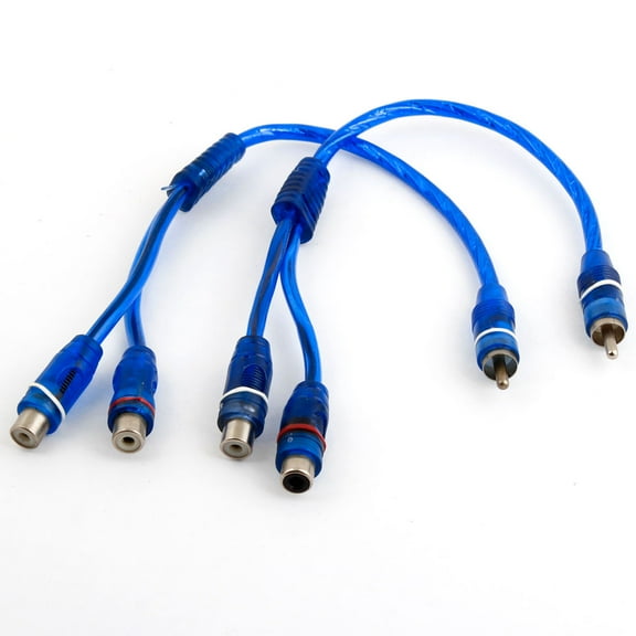 Unique Bargains 11.2 inch Length Male to 2 Female RCA Speaker Splitter Cable Adapter Blue 2 Pcs