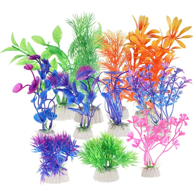 Unique Bargains 11 Pcs Aquarium Plastic Fish Tank Plant Artificial