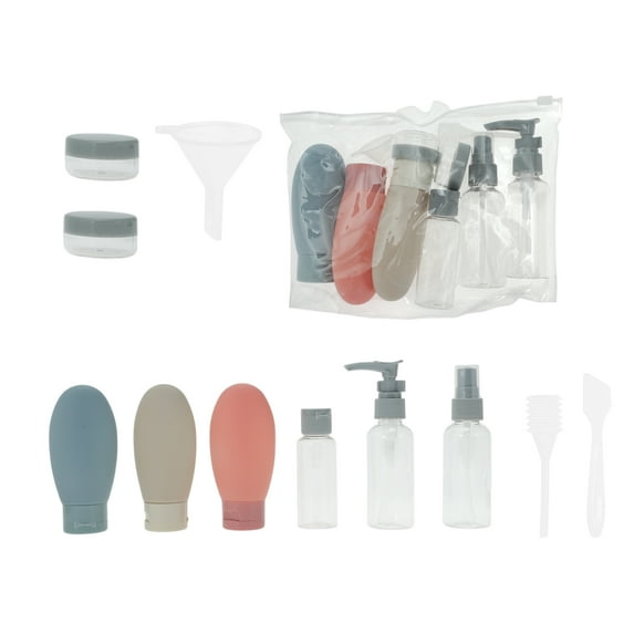 Unique Bargains 11 Pcs Travel Size Toiletries Bottles Containers Leakproof Squeezable Refillable Travel Bottles Set Gray Beige Pink Gray Blue