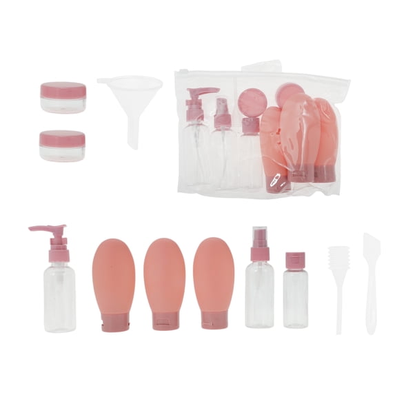 Unique Bargains 11 Pcs Travel Size Toiletries Bottles Containers Leakproof Squeezable Refillable Travel Bottles Set Gray Pink