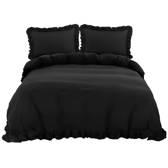 Unique Bargains 110GSM 3 Pieces Ruffle Brushed Duvet Cover Sets King Black