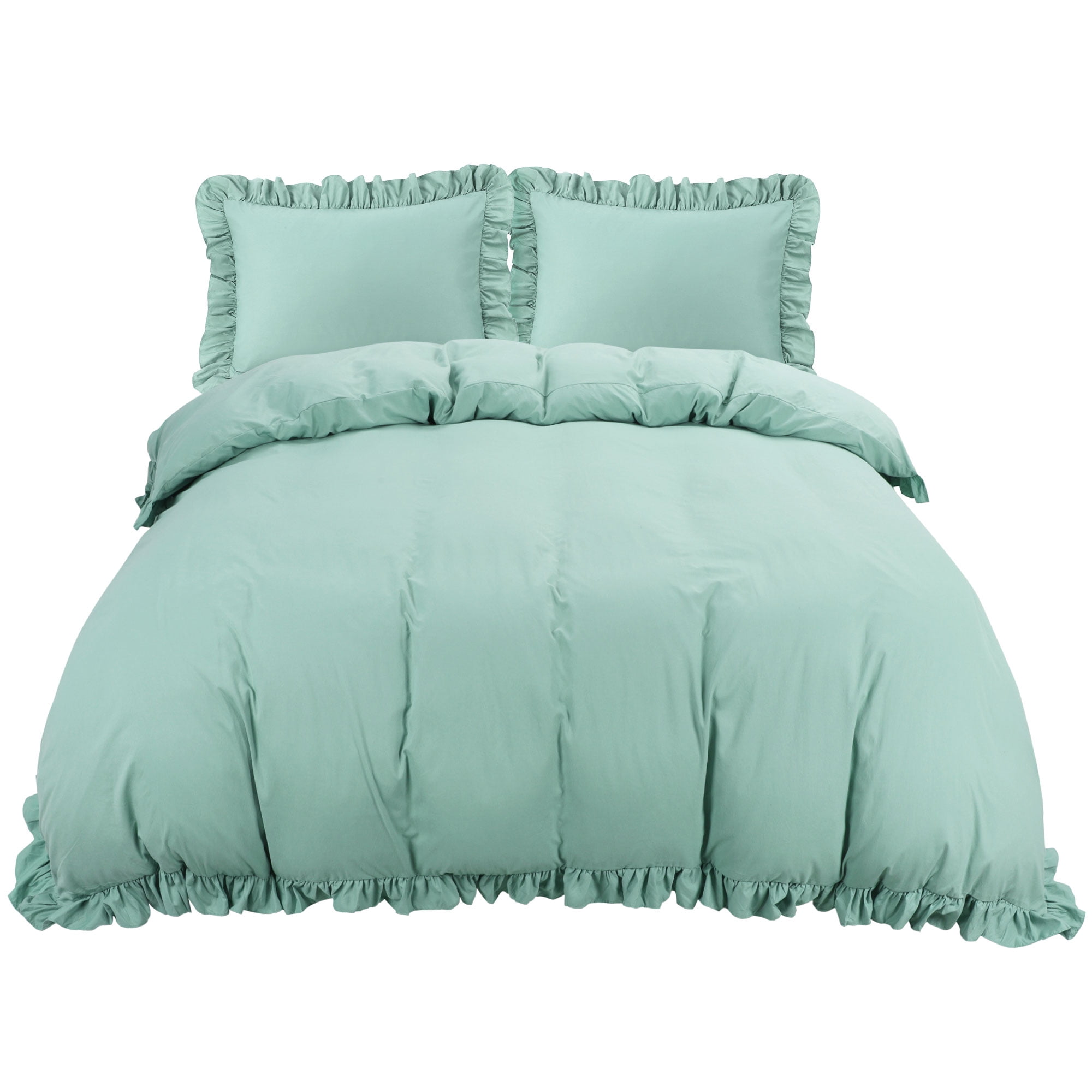 Unique Bargains 110GSM 3 Pieces Ruffle Brushed Duvet Cover Sets Sage