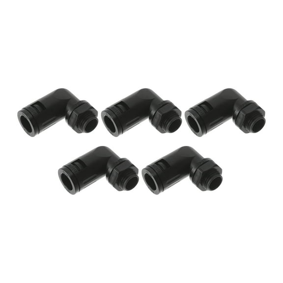 Unique Bargains 12.3mm / PG7 Cable Glands 10mm / 0.39" 90 Degree Bellows Joint PA6 Nylon Black 5 Pcs