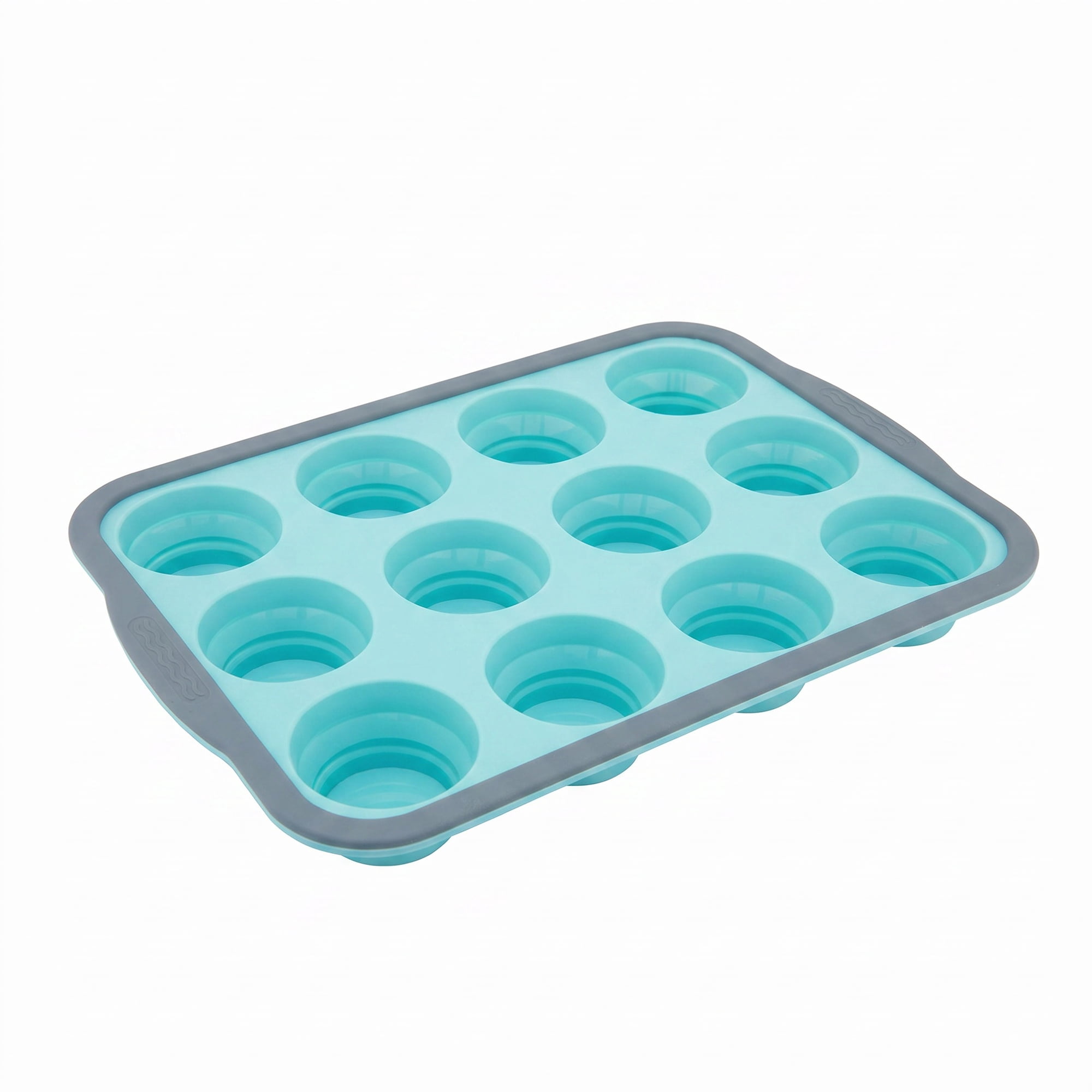 Unique Bargains 12-Cup Nonstick Silicone Muffin-Pan with Steel Rim Blue 12.2"x8.7"x1.4"