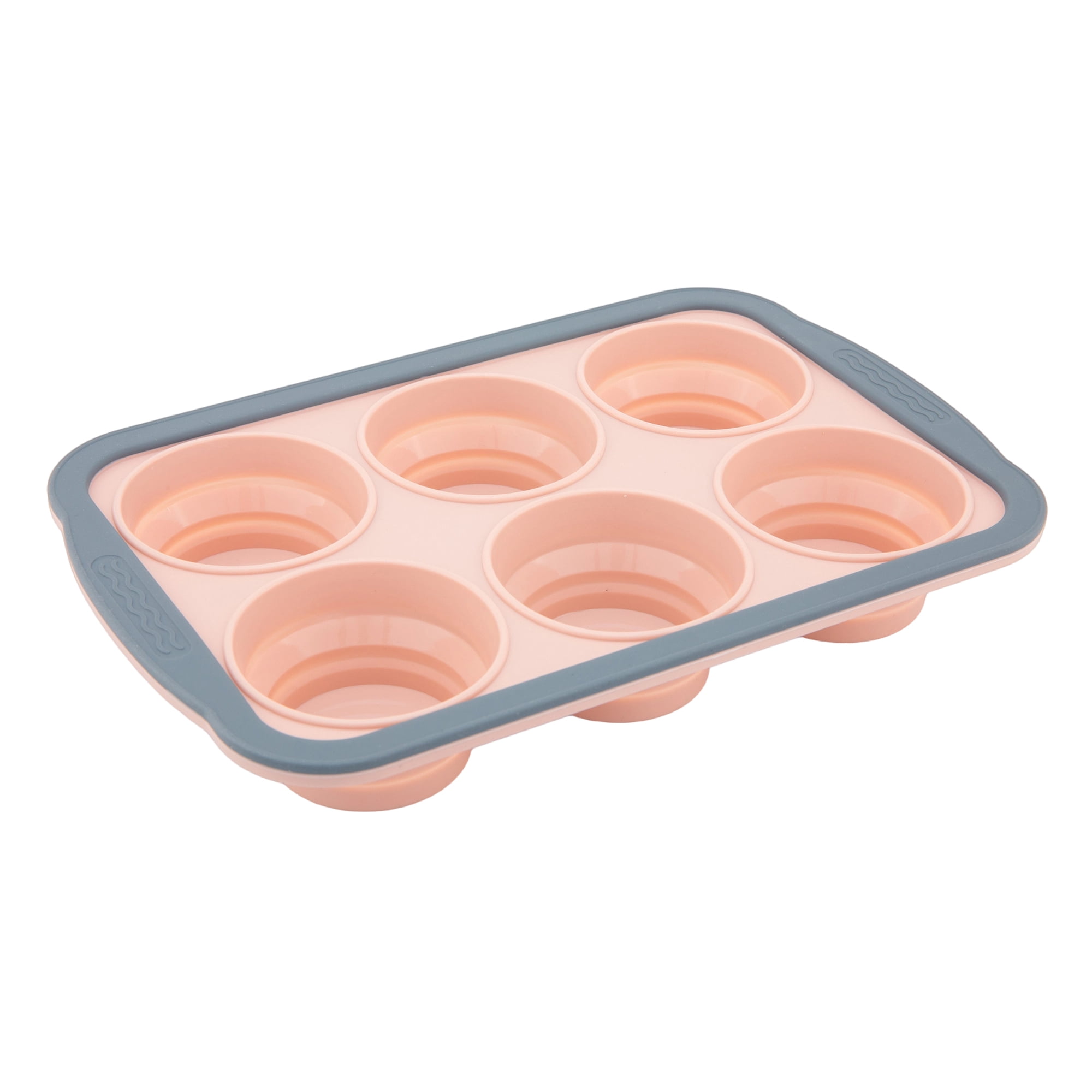 Unique Bargains 12-Cup Nonstick Silicone Muffin-Pan with Steel Rim Pink 10.2"x6.9"x1.3"