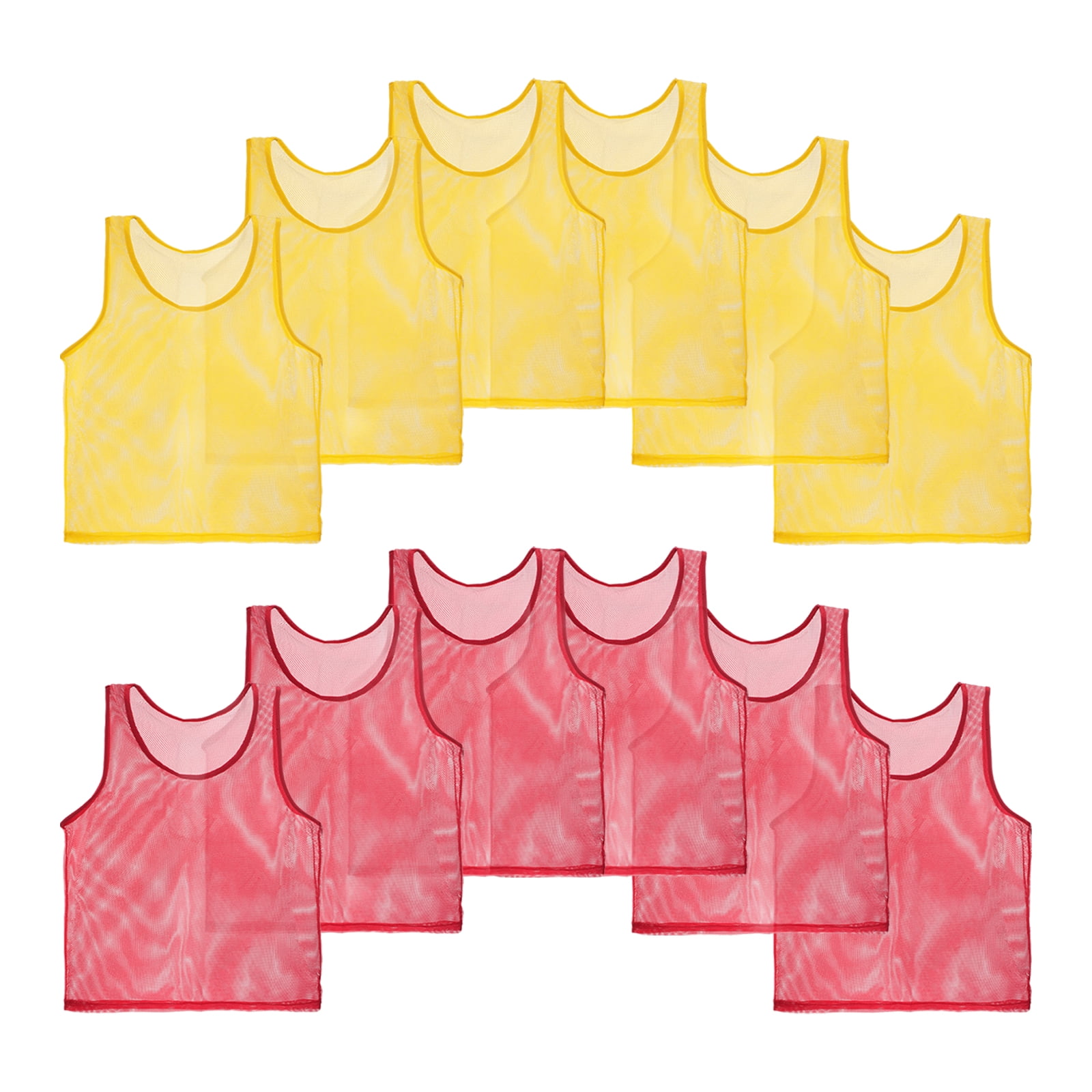 Unique Bargains 12 Pack Adults Sport Polyester Soccer Jersey Training Mesh Scrimmage Vests Yellow, Red