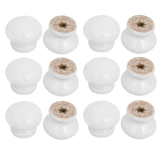 Unique Bargains 12 Pack Cabinet Drawer Wood Knobs Handles White Finish 1.1" Dia