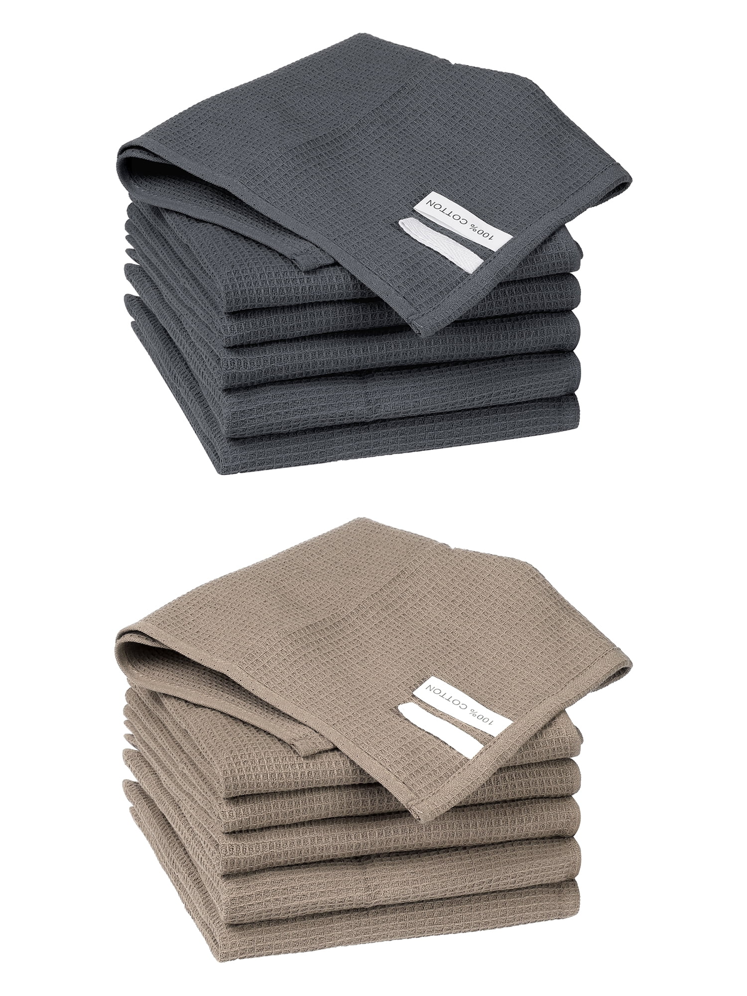 Unique Bargains 12 Pack Cotton Waffle Weave Cleaning Clothes Reusable Kitchen Towels Brown/Dark Grey 14" x 14"